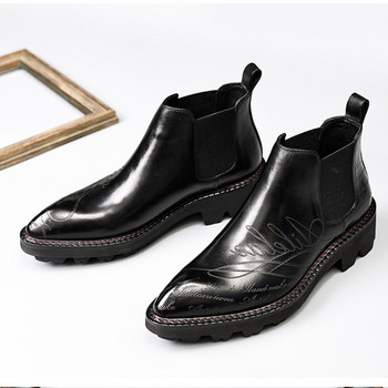 Мъжки ботуши на платформа от кожа Луксозни ръчно изработени дизайнерски модни мъжки обувки Челси Нов стил Бизнес ботуши