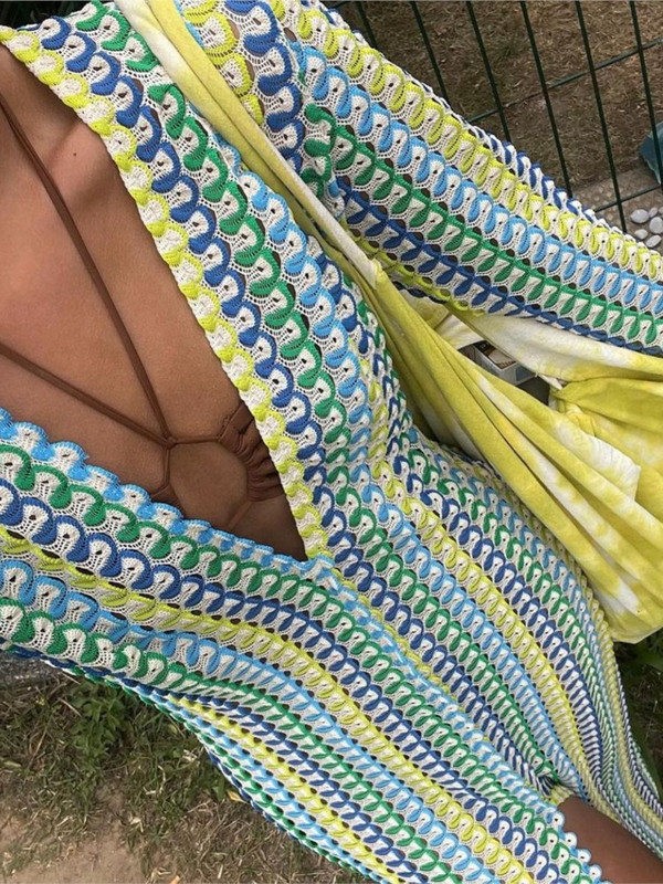 Boho prugasta duga haljina s printom Jesen 2023. Ženske pletene vestidos A kroja s V-izrezom i dugim rukavima Ženske vintage splitske blagdanske haljine