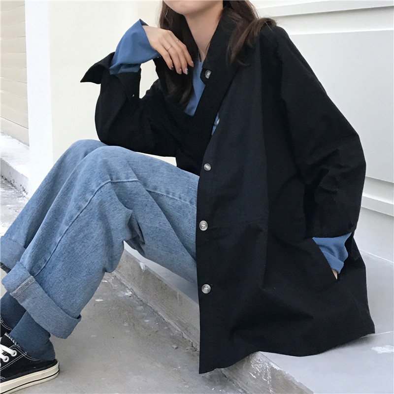 Chic Ljubičaste košulje Dugih rukava Pamučna bluza Majice velikih veličina Oversize crne dečke Opuštena široka odjeća s otvorenim ovratnikom