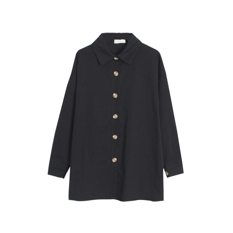 Chic Ljubičaste košulje Dugih rukava Pamučna bluza Majice velikih veličina Oversize crne dečke Opuštena široka odjeća s otvorenim ovratnikom