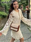 Νέο Γυναικείο Μίνι Φόρεμα Flare Sleeve 2023 Κομψά Κοντά Φορέματα Γυναικεία Retro Vestidos με στρογγυλό γιακά σε γραμμή Α