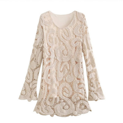 Νέο Γυναικείο Μίνι Φόρεμα Flare Sleeve 2023 Κομψά Κοντά Φορέματα Γυναικεία Retro Vestidos με στρογγυλό γιακά σε γραμμή Α