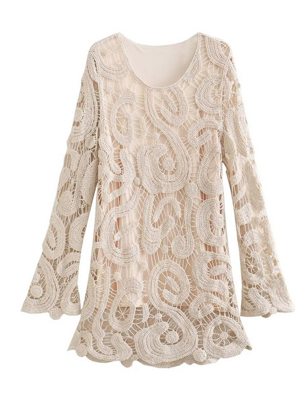 Νέο Γυναικείο Μίνι Φόρεμα Flare Sleeve 2023 Κομψά Κοντά Φορέματα Γυναικεία Retro Vestidos με στρογγυλό γιακά σε γραμμή Α