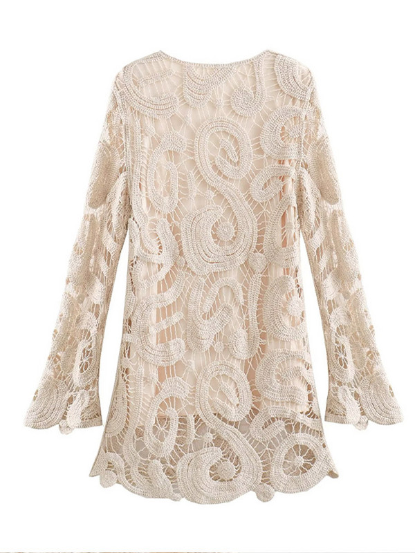 Νέο Γυναικείο Μίνι Φόρεμα Flare Sleeve 2023 Κομψά Κοντά Φορέματα Γυναικεία Retro Vestidos με στρογγυλό γιακά σε γραμμή Α