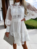 Rochie de damă, primăvară/vară 2023, nouă, sexy, din dantelă albă, stil ins, rochie elegantă cu mânecă lungă în linie A Rochii