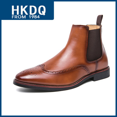 HKDQ Cizme chelsea pentru bărbați, maro, retro, pentru bărbați, în stil Anglia, cizme din piele cu vârf ascuțit, pentru bărbați, cizme hollow brogues, pentru bărbați