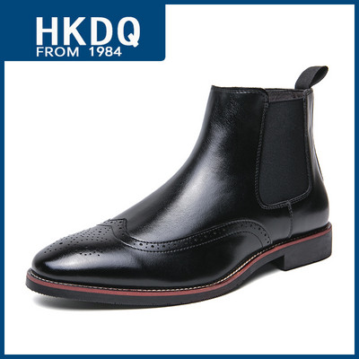 HKDQ Cizme chelsea pentru bărbați, maro, retro, pentru bărbați, în stil Anglia, cizme din piele cu vârf ascuțit, pentru bărbați, cizme hollow brogues, pentru bărbați