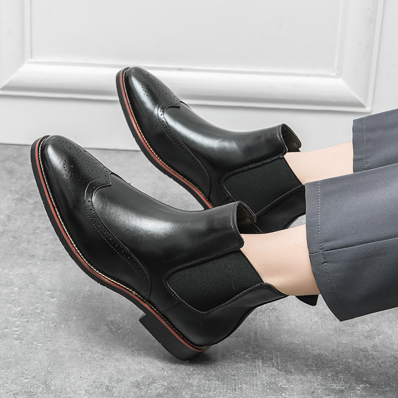 HKDQ Cizme chelsea pentru bărbați, maro, retro, pentru bărbați, în stil Anglia, cizme din piele cu vârf ascuțit, pentru bărbați, cizme hollow brogues, pentru bărbați