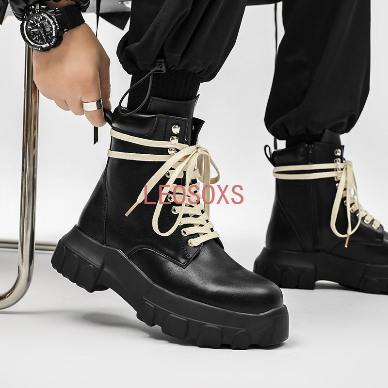 Ανδρικές μπότες μοτοσικλέτας από Πλατφόρμας Ανδρικές μπότες με κορδόνια στο πλάι με φερμουάρ Ψηλά τοπ casual παπούτσια Rock αθλητικά παπούτσια