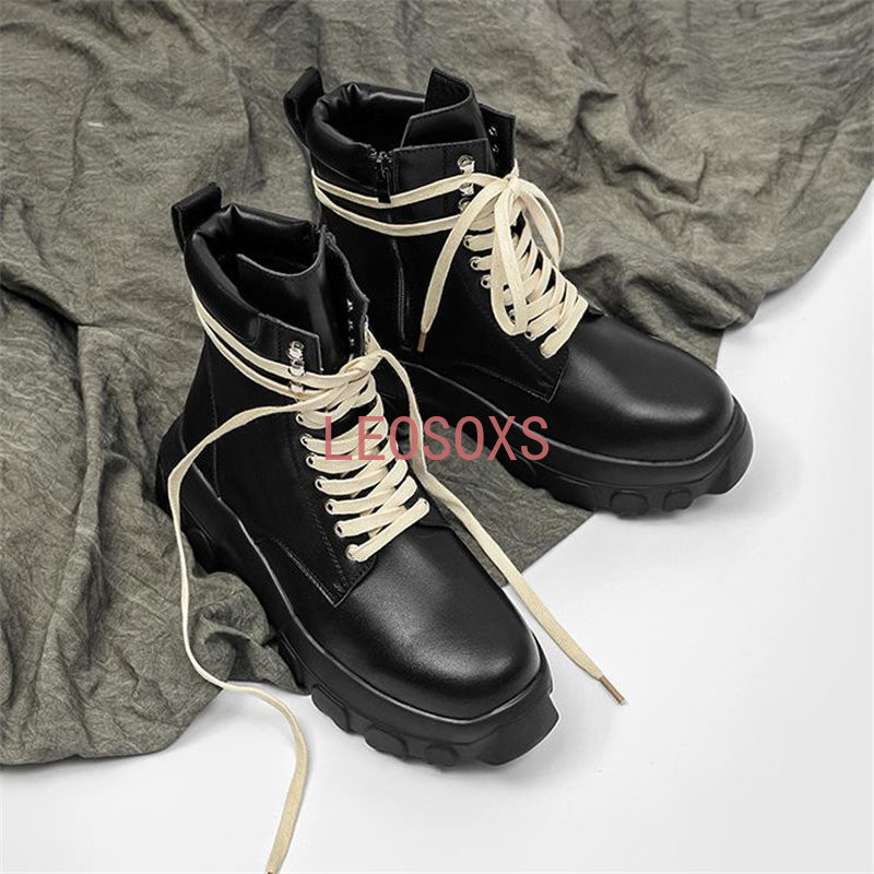Ανδρικές μπότες μοτοσικλέτας από Πλατφόρμας Ανδρικές μπότες με κορδόνια στο πλάι με φερμουάρ Ψηλά τοπ casual παπούτσια Rock αθλητικά παπούτσια