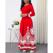 Rochie de epocă cu imprimeu floral în linie A, elegante, cu mâneci lungi, subțire, cu talie înaltă, pentru petrecere de seară, rochii maxi casual de dimensiuni mari