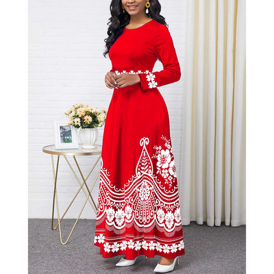 Rochie de epocă cu imprimeu floral în linie A, elegante, cu mâneci lungi, subțire, cu talie înaltă, pentru petrecere de seară, rochii maxi casual de dimensiuni mari