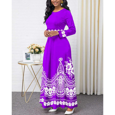 Rochie de epocă cu imprimeu floral în linie A, elegante, cu mâneci lungi, subțire, cu talie înaltă, pentru petrecere de seară, rochii maxi casual de dimensiuni mari