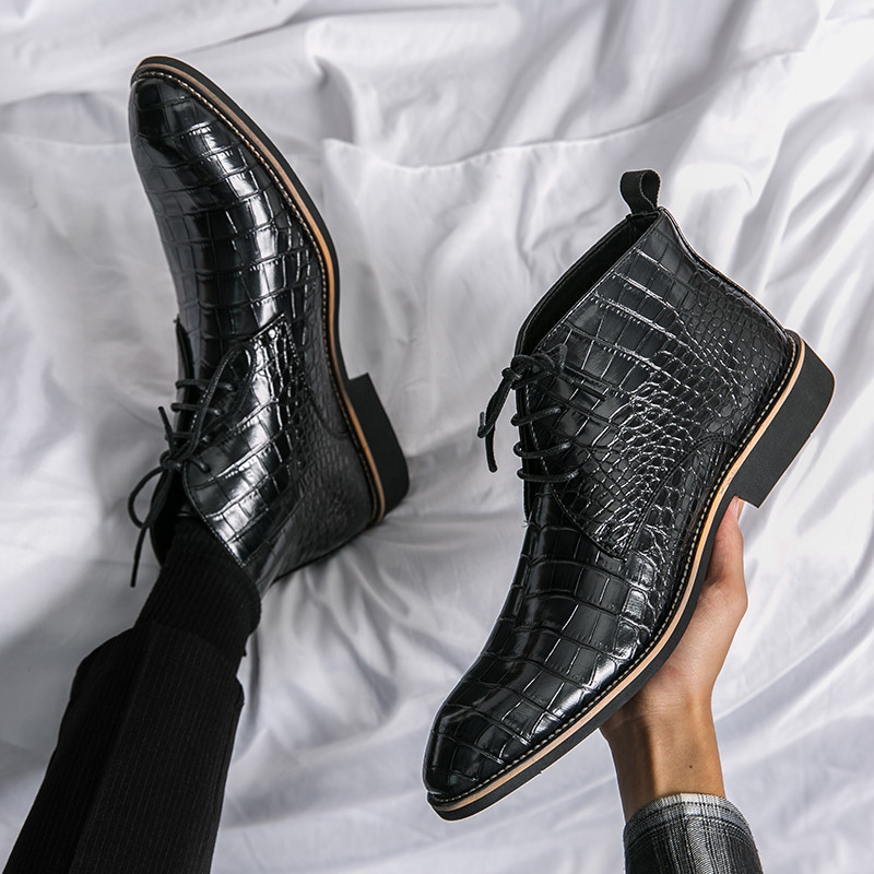 Υψηλής ποιότητας Business Lace Up Boots Δερμάτινες μπότες άνοιξη και φθινόπωρο Καουμπόικες μπότες μάρκας πολυτελείας Κοντές μπότες με χοντρή σόλα