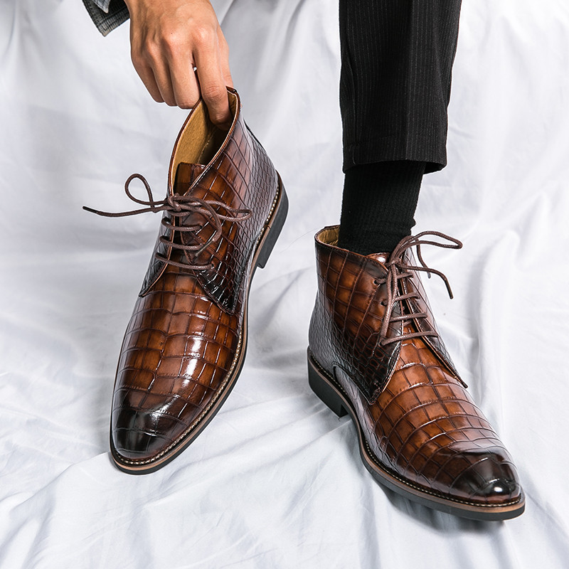 Υψηλής ποιότητας Business Lace Up Boots Δερμάτινες μπότες άνοιξη και φθινόπωρο Καουμπόικες μπότες μάρκας πολυτελείας Κοντές μπότες με χοντρή σόλα