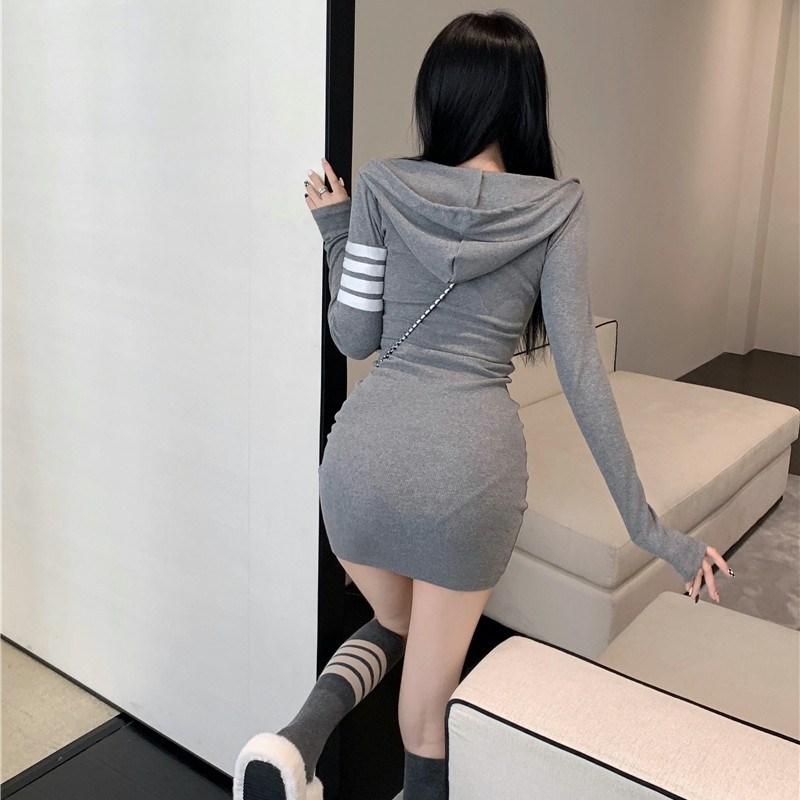 Φόρεμα Y2k Μίνι Γυναικεία Ρούχα 2021 Νέα φθινοπωρινά σέξι κορεατικά ρούχα για γυναικεία γοτθικά μακρυμάνικα κουκούλα Kawaii