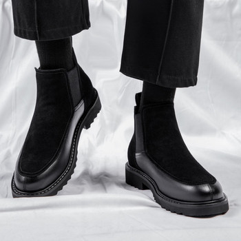 Модни черни плюшени ботуши Челси Мъжки заострени удобни ботуши Мъжки приплъзващи се обувки Евтини мъжки велурени обувки Zapatos Hombre Ежедневни
