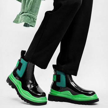 Зелени сини обувки на платформа за мъже Кожени обувки Обувки за рокля Япония Корея Универсални ежедневни износоустойчиви обувки Chaussure Homme
