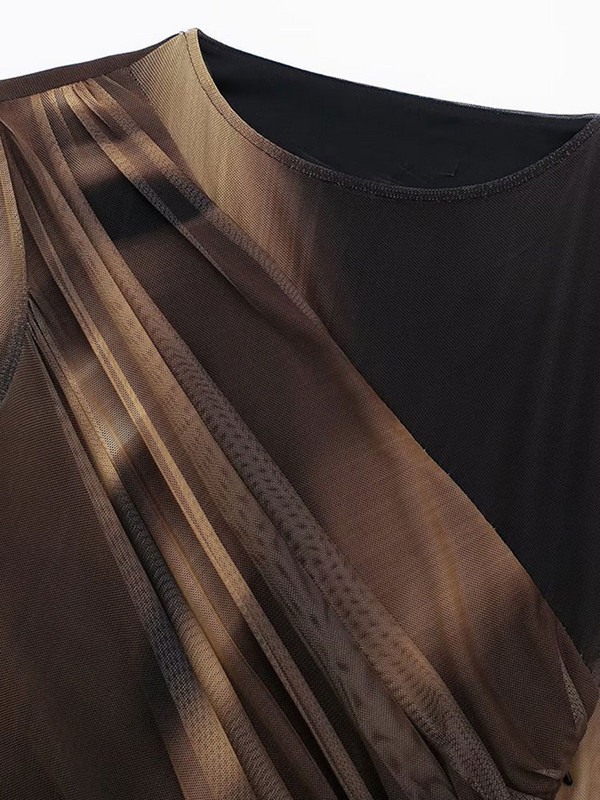 Γυναικεία Μακρυμάνικα Πλισέ Διχτυωτή Γραβάτα Βαφή Μίνι Φορέματα Σέξι στάμπα με λαιμόκοψη Bodycorn Vestidos Γυναικεία Ανοιξιάτικη Μόδα Streetwear