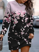 Rudens žiemos mados gėlėmis marginta megztinė suknelė moterims, ilgomis rankovėmis kaklu, laisvalaikio laisvos suknelės Nauja biuro moteriška suknelė