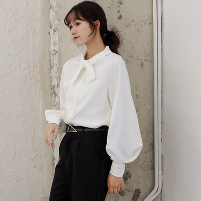 Jednobojne ženske košulje dugih rukava s mašnom s gumbima Ženske majice Camisas Mujer Proljetne korejske ženske ležerne široke bluze 8896 50