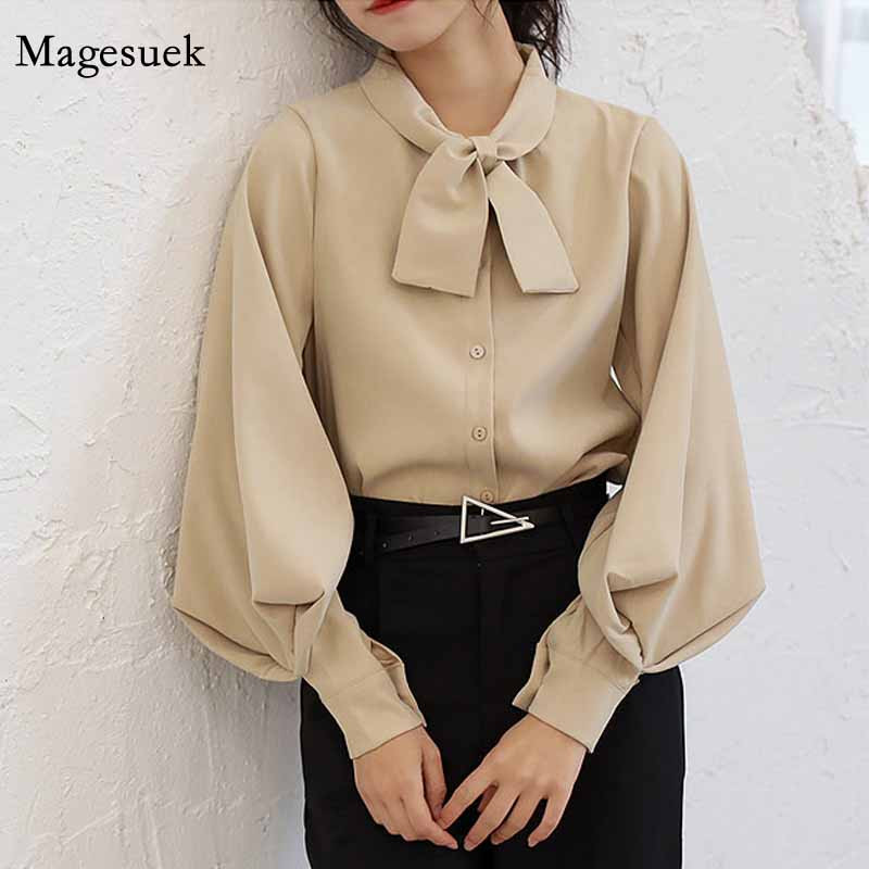 Jednobojne ženske košulje dugih rukava s mašnom s gumbima Ženske majice Camisas Mujer Proljetne korejske ženske ležerne široke bluze 8896 50