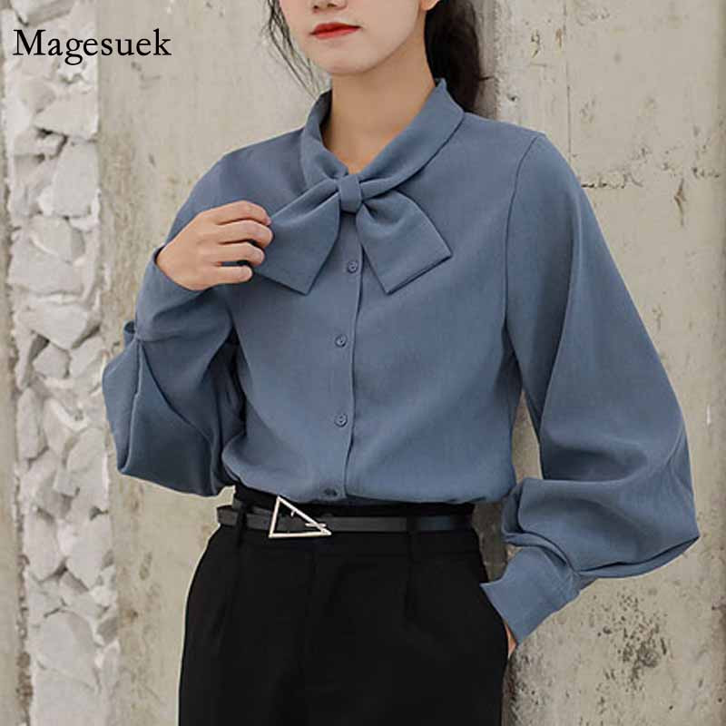 Jednobojne ženske košulje dugih rukava s mašnom s gumbima Ženske majice Camisas Mujer Proljetne korejske ženske ležerne široke bluze 8896 50