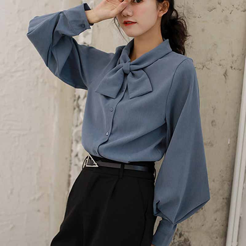 Jednobojne ženske košulje dugih rukava s mašnom s gumbima Ženske majice Camisas Mujer Proljetne korejske ženske ležerne široke bluze 8896 50