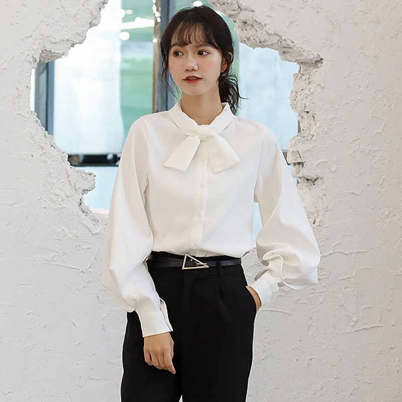 Jednobojne ženske košulje dugih rukava s mašnom s gumbima Ženske majice Camisas Mujer Proljetne korejske ženske ležerne široke bluze 8896 50
