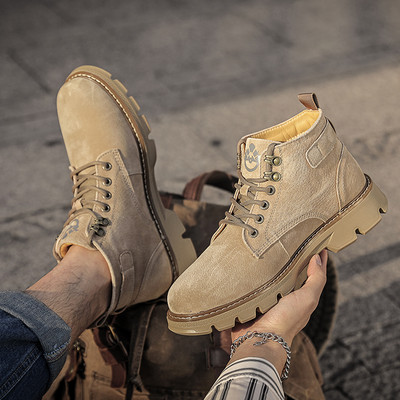 Misalwa proljeće/zima muške kožne čizme ležerne modne snježno žute čizme s krznom muške radne cipele na otvorenom gležnjače vojne