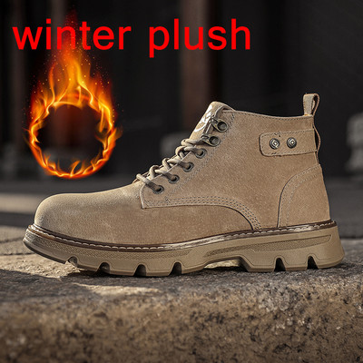 Misalwa proljeće/zima muške kožne čizme ležerne modne snježno žute čizme s krznom muške radne cipele na otvorenom gležnjače vojne