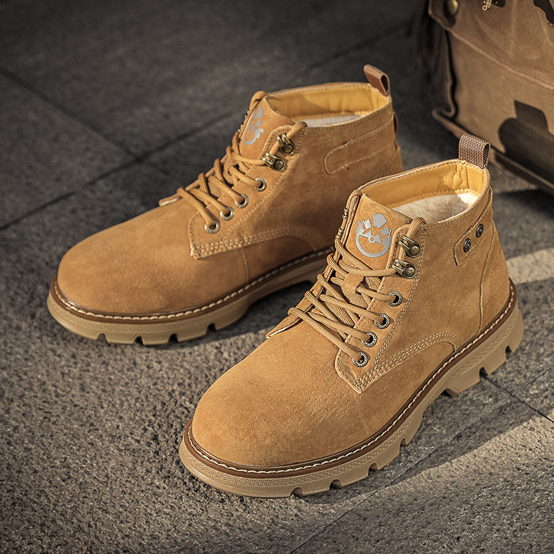 Misalwa proljeće/zima muške kožne čizme ležerne modne snježno žute čizme s krznom muške radne cipele na otvorenom gležnjače vojne