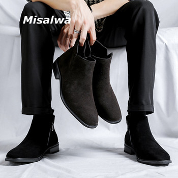 Велурени кожени мъжки ботуши Misalwa с цип Мъжки бизнес ежедневни кожени ботуши Челси Мъжки есенно-зимни модни оксфордски обувки за мъже