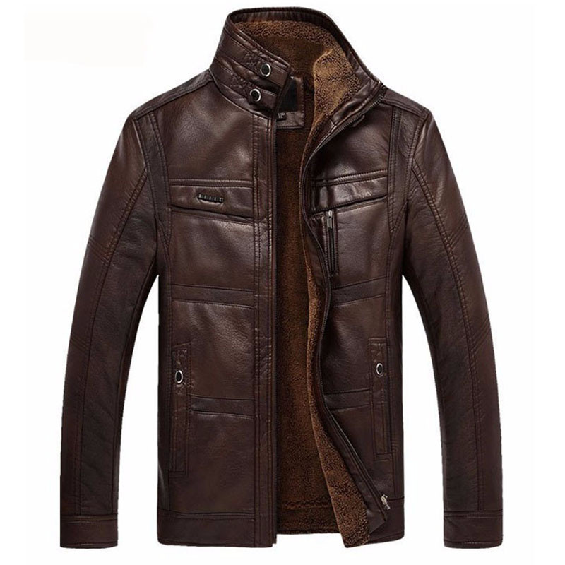 DIMUSI Jachetă de piele Bărbați Jachetă de iarnă din piele Jachetă solidă groasă pentru bărbați din lână termică ocazională Haine cu guler în picioare 5XL, YA512