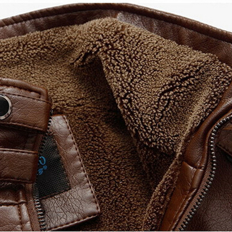 DIMUSI Jachetă de piele Bărbați Jachetă de iarnă din piele Jachetă solidă groasă pentru bărbați din lână termică ocazională Haine cu guler în picioare 5XL, YA512