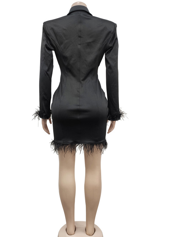 Beyprern Rochie elegantă din dantelă albă cu inserție cu pene, cu mâneci lungi, cu nasturi, corset, rochie blazer, rochii de petrecere, îmbrăcăminte de club sexy