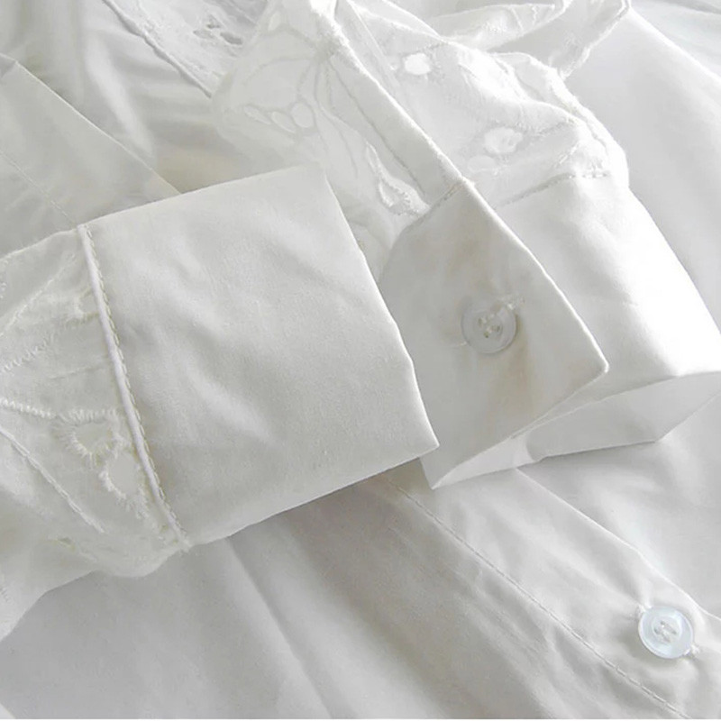 Bluză albă pentru femei cămașă de vară de înaltă calitate, nouă mărime mare, mânecă lungă, dantelă, scobitură, pentru birou, pentru femei, topuri albe