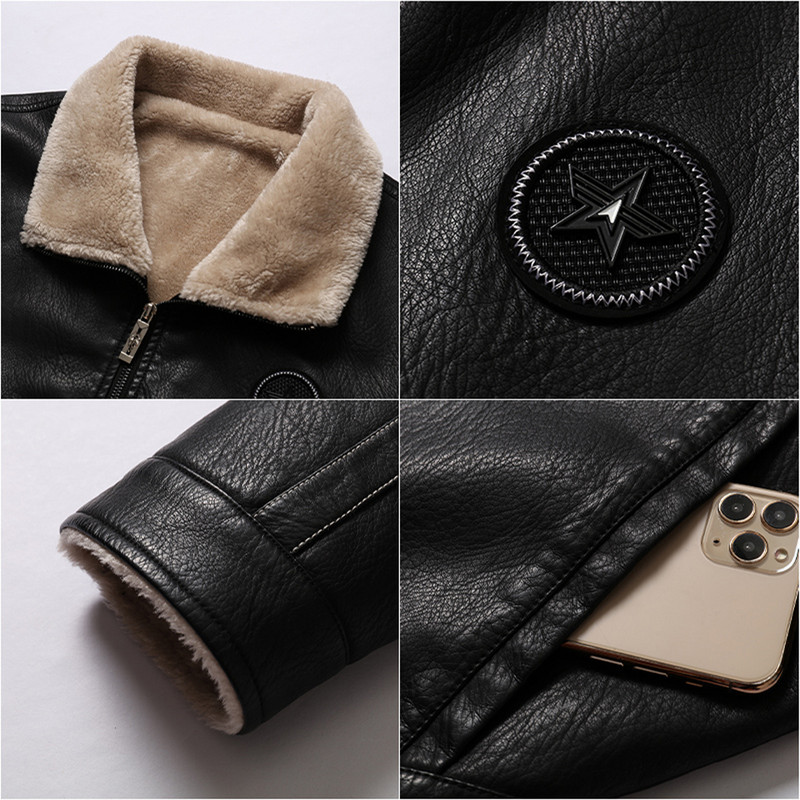 Férfi téli bőrkabát motorkerékpáros alkalmi dzseki meleg polár motoros Bomber pu kabát férfi szélálló téli vintage kabát 8Xl