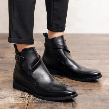 Британски стил Мъжки модни кожени ботуши Ръчно изработени луксозни боти до глезена Офис обувки със странична катарама Мъжки ботуши Челси Плюс размер 38-48