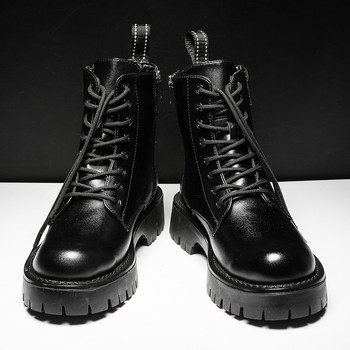Модни високи мъжки ботуши Висококачествени външни боти до глезена за мъже Ежедневни обувки Модерни пънк кожени мотоциклетни дизайнерски ботуши
