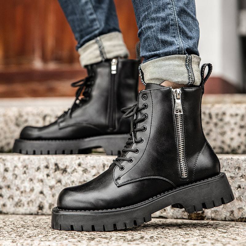 Fashion High Top Ανδρικές Μπότες Υψηλής ποιότητας Μποτάκια εξωτερικού χώρου για άντρες Casual Παπούτσια Μοντέρνα Punk Δερμάτινα Σχεδιαστικά Μπότες Μοτοσικλέτας