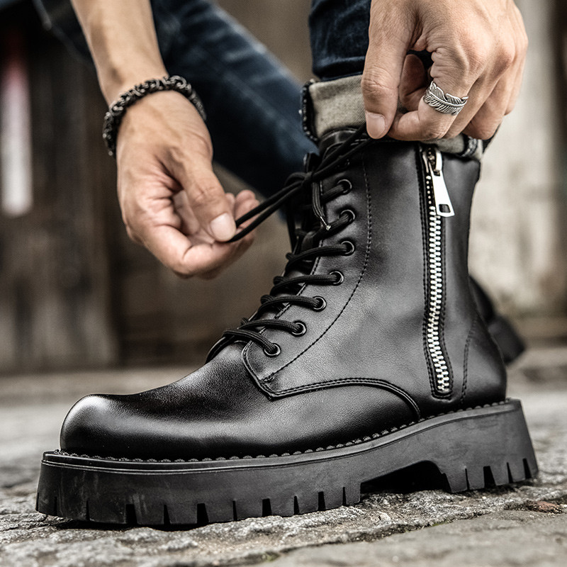 Fashion High Top Ανδρικές Μπότες Υψηλής ποιότητας Μποτάκια εξωτερικού χώρου για άντρες Casual Παπούτσια Μοντέρνα Punk Δερμάτινα Σχεδιαστικά Μπότες Μοτοσικλέτας