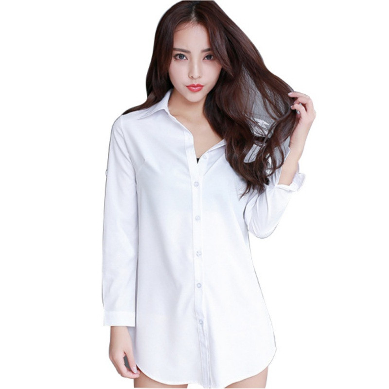 Cămașă albă 5xl Plus Size Bluză de culoare solidă Femei Primăvară Vară Moda mâneci 3/4 Elegante Office Lady Button Long Shirts