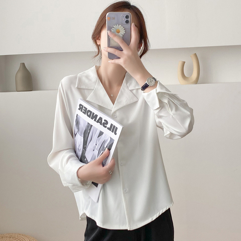 Jednobojna korejska ležerna ženska košulja s kragnom odijela Nova ženska šifonska bluza Gornja odjeća Vrhunska uredska ženska široka odjeća s gumbima 11882