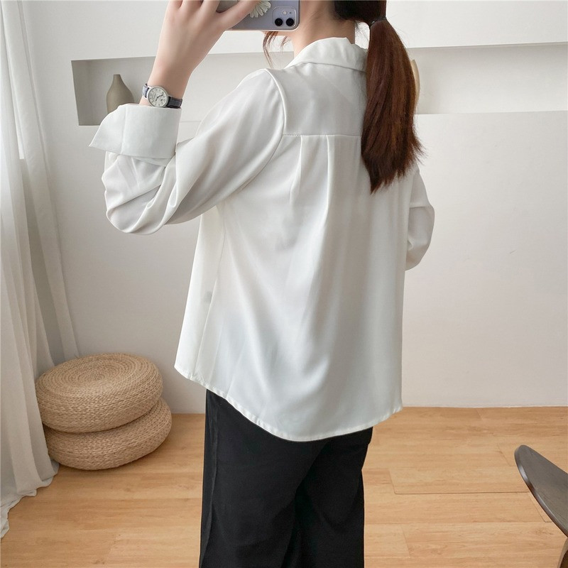 Jednobojna korejska ležerna ženska košulja s kragnom odijela Nova ženska šifonska bluza Gornja odjeća Vrhunska uredska ženska široka odjeća s gumbima 11882