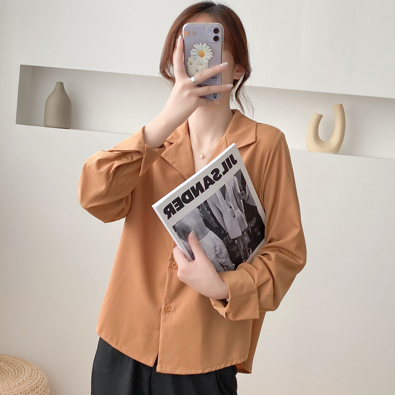 Jednobojna korejska ležerna ženska košulja s kragnom odijela Nova ženska šifonska bluza Gornja odjeća Vrhunska uredska ženska široka odjeća s gumbima 11882