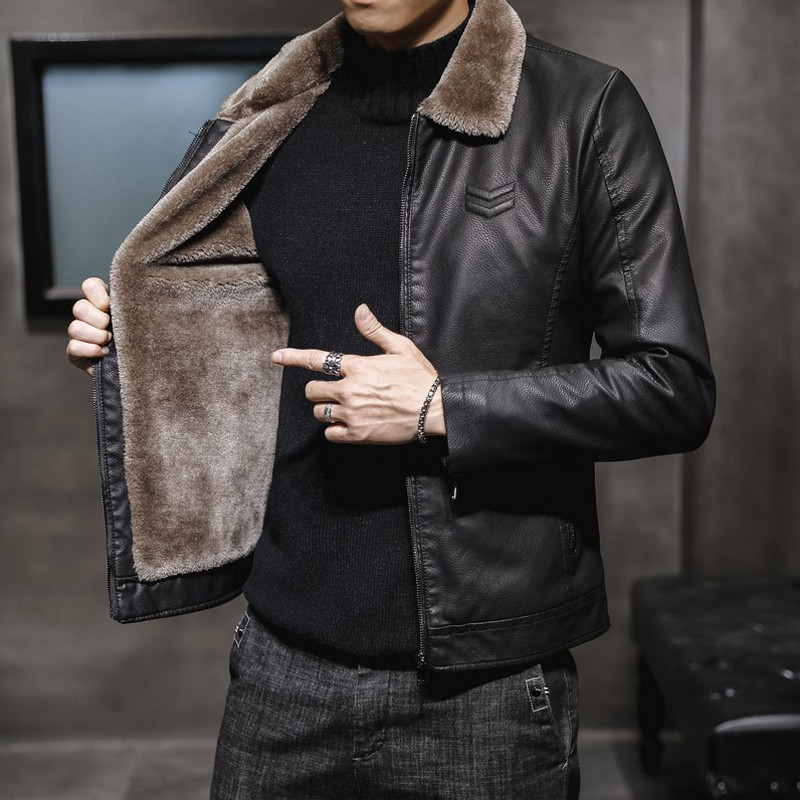 DIMUSI Jachetă de piele pentru bărbați de iarnă Moda Bărbați Motocicletă Jachetă de piele PU Casual Fleece Fermoar cald Mantoane din piele Îmbrăcăminte pentru bărbați