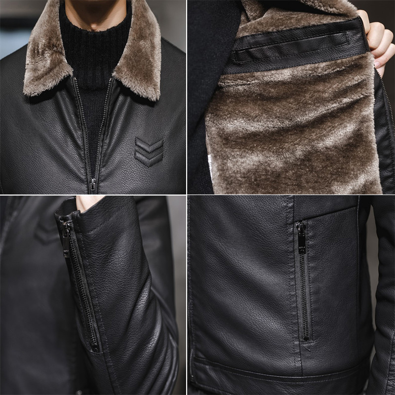 DIMUSI Jachetă de piele pentru bărbați de iarnă Moda Bărbați Motocicletă Jachetă de piele PU Casual Fleece Fermoar cald Mantoane din piele Îmbrăcăminte pentru bărbați