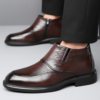 Нови висококачествени мъжки официални кожени обувки в британски стил, универсални високи ботуши, памучни изолирани ботуши за сняг