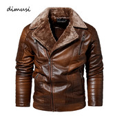 DIMUSI Zimska muška kožna jakna Modna flis topla motociklistička PU kožna jakna Ležerna krznena kragna Kožni kaputi Odjeća